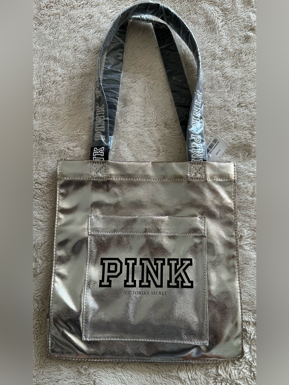 Victoria's Secret PINK metallic silver tote bag New NWT